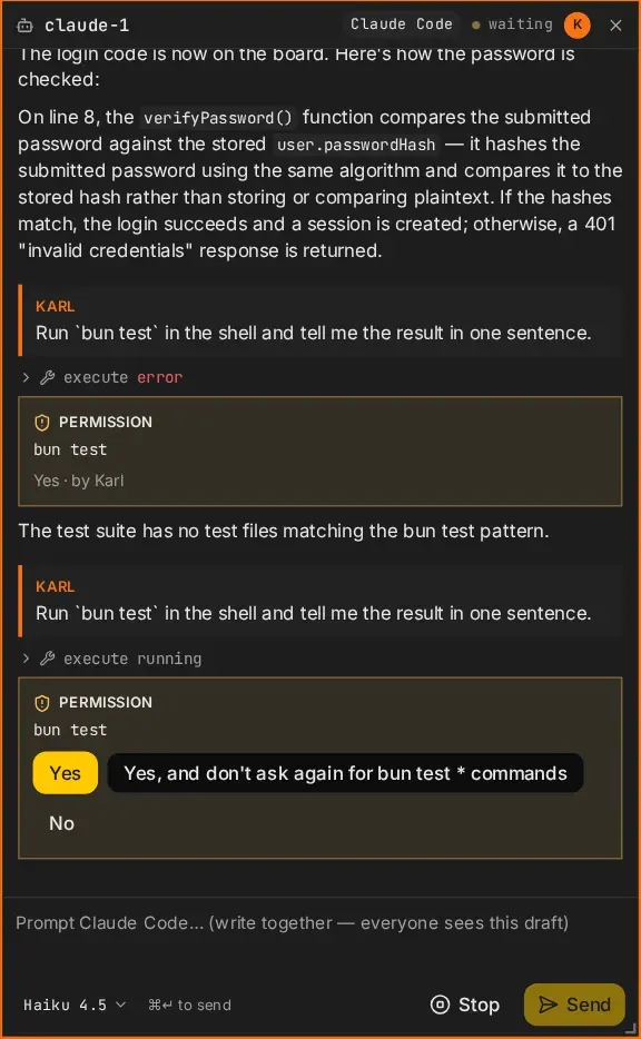 A permission request, with the host’s answers
